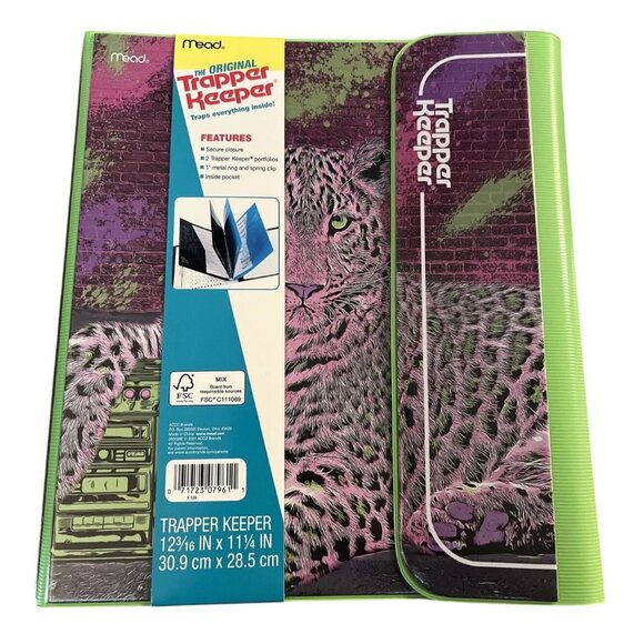 Mead Original Trapper Keeper Binder Retro Portfolio Style Purple Green Cheetah - Picture 1 of 6